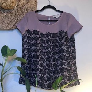 SOLD Black and Tan Floral Lace Printed Top